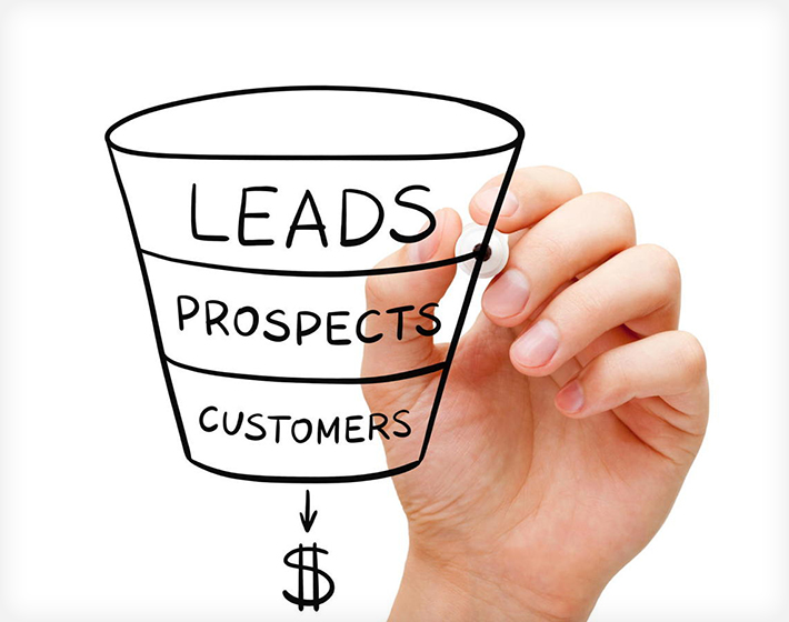 hand drawn sales funnel with leads at the top