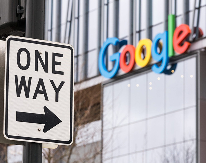 One way sign in front of Google building