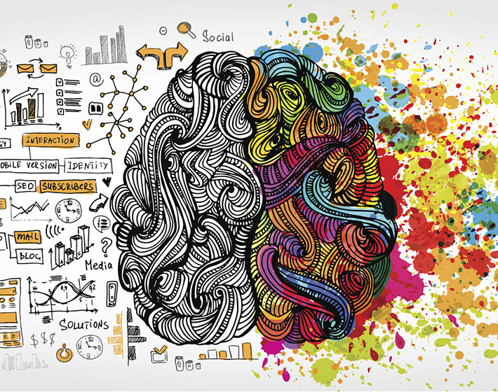 brain doodle with analytical left side and emotional right side